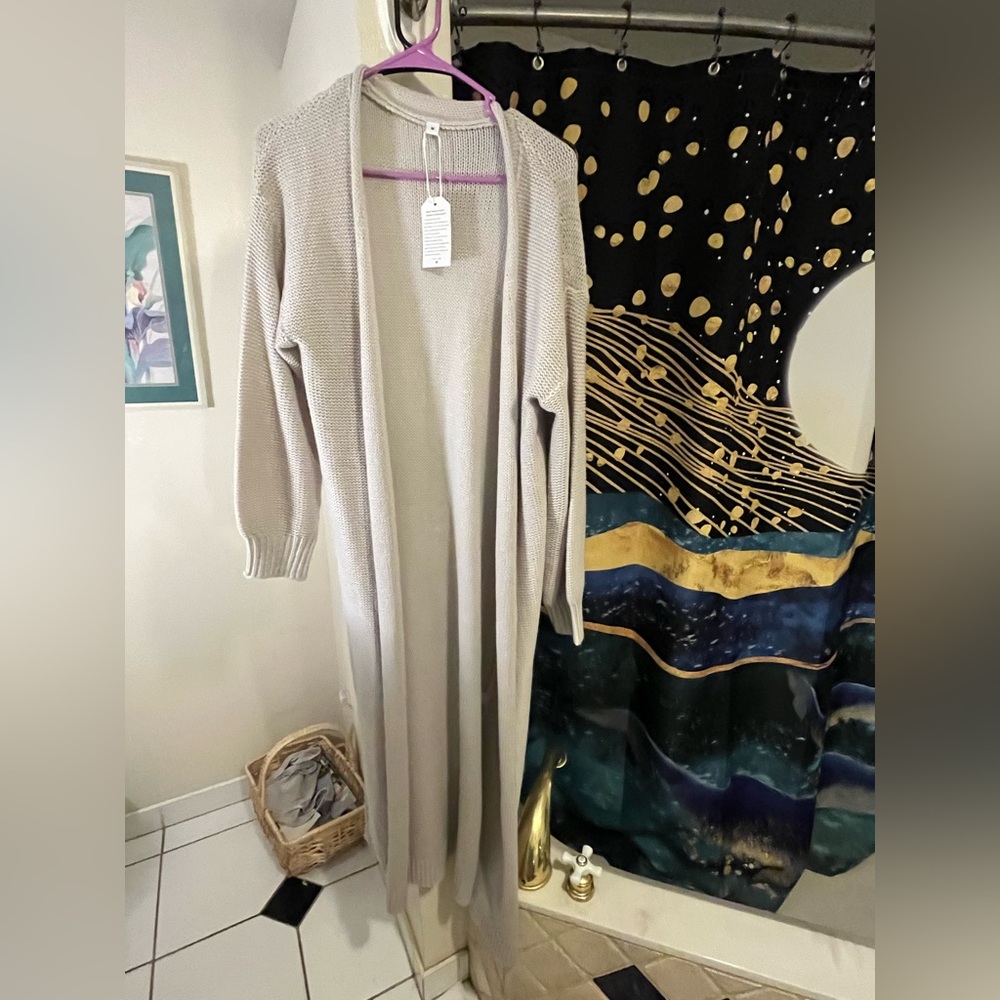 Long Beige Knit Cardigan